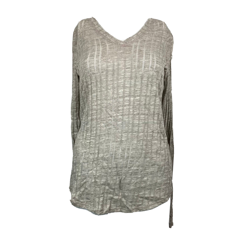 Trouble At The Mill Shirt Womens‎ Sz XS Gray Cotton Ribbed V-Neck Knit Top